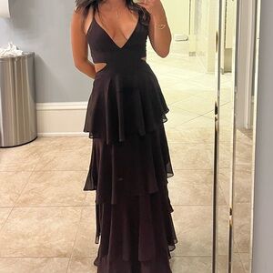 Lulus Tier And Now Dark Brown Tie-back Tiered Maxi Dress - Size S